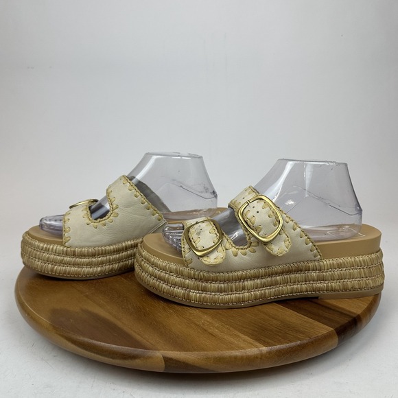 New Womens Dolce Vita Wanika Buckle Ivory Leather Platfrom Slide‎ Sandals Size 9 - Picture 2 of 8